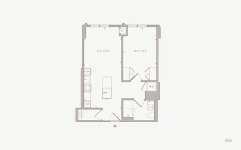 Floor plan for 1 bed, 1 bath